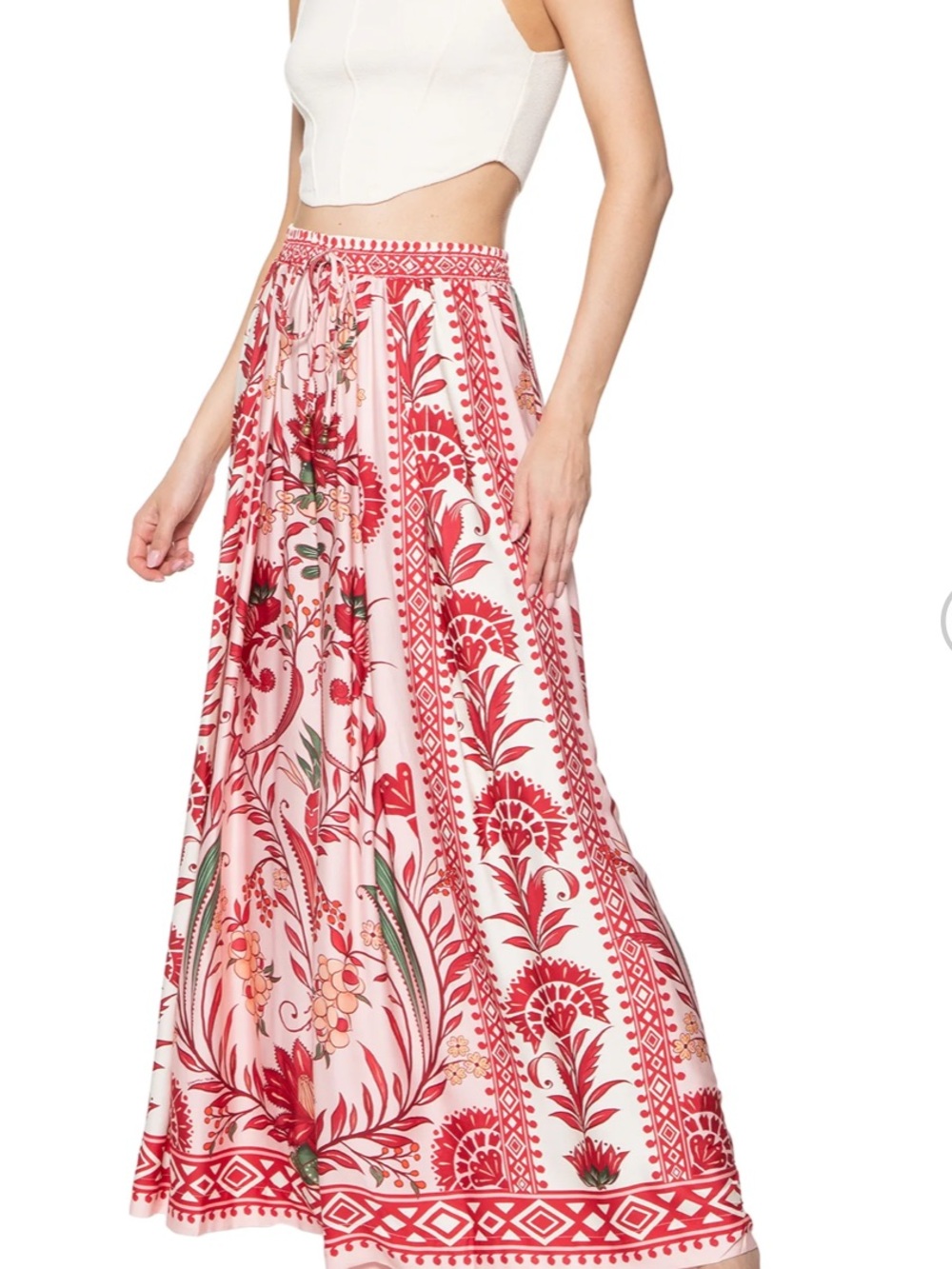 Farm Rio S Bohemian Floral Wide Leg Pants in Red and Pink